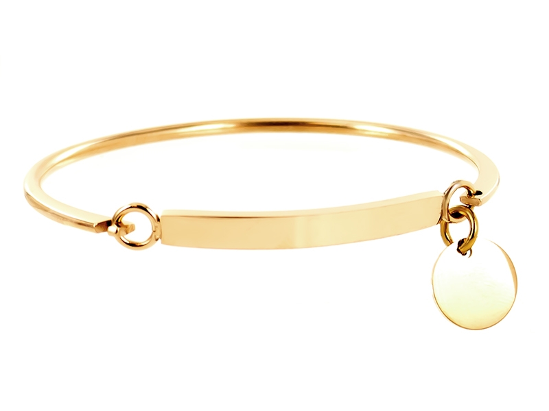Bracelet jonc gourmette et médaille acier doré à personnaliser