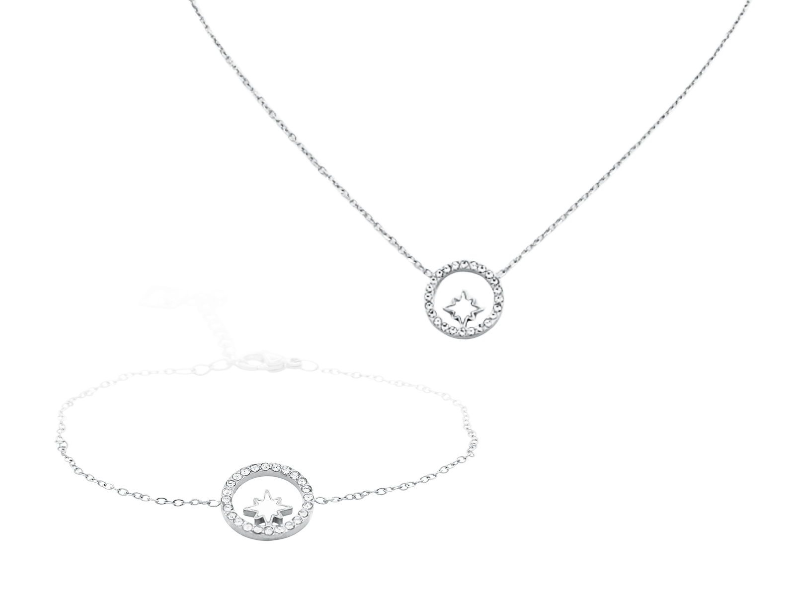Bracelet étoile nacre et cercle oxydes de zirconium en acier inoxydable argenté