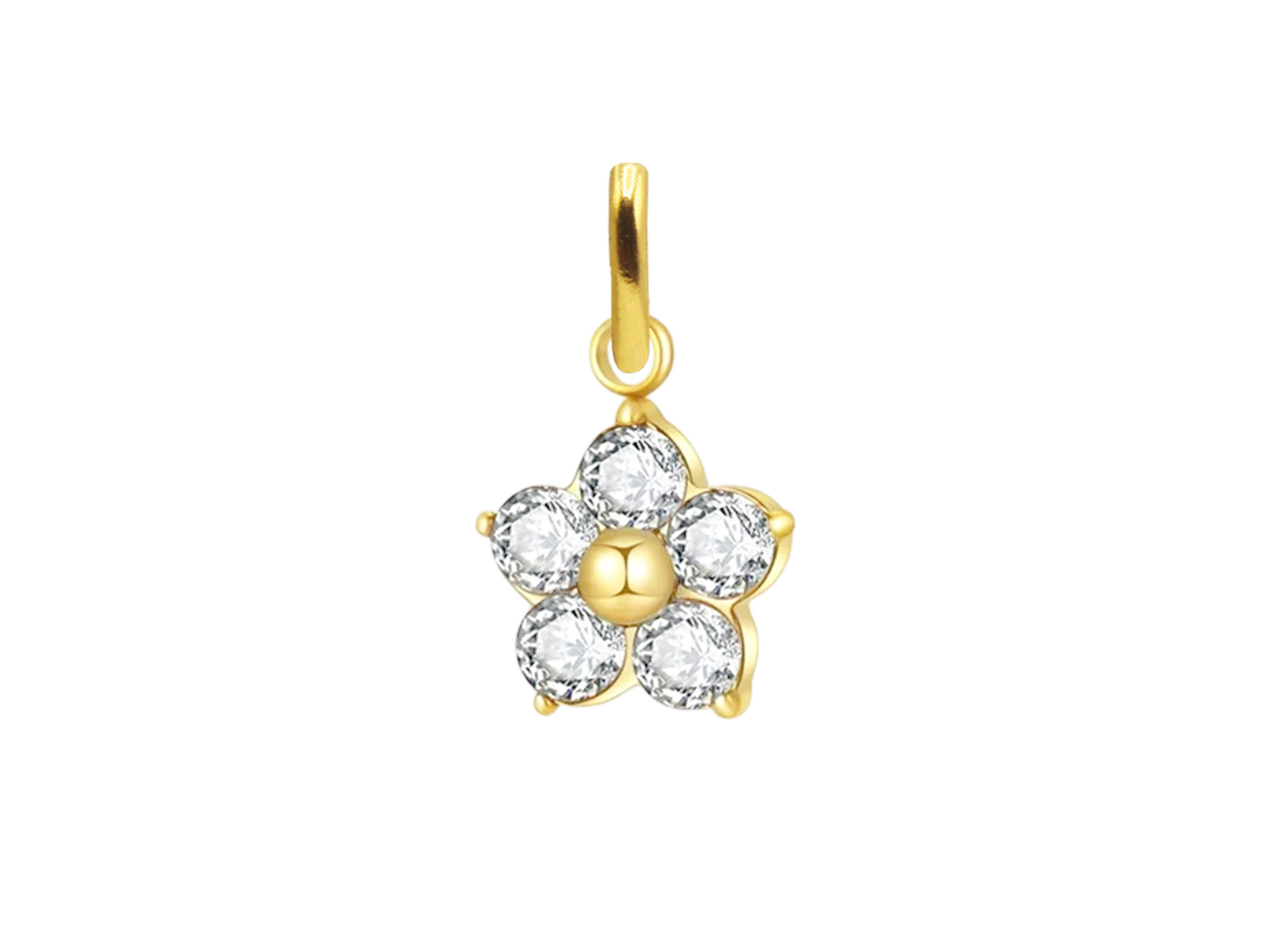 Pendentif fleur oxydes de zirconium blancs en acier inoxydable doré