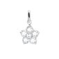 Pendentif fleur oxydes de zirconium blancs en acier inoxydable argenté