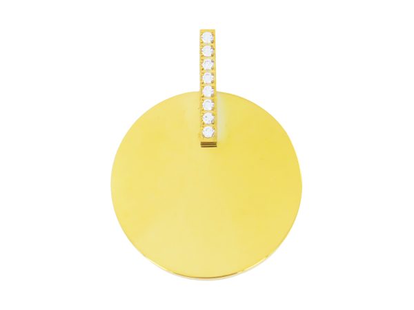 Pendentif médaille ronde (20mm) à personnaliser bélière oxydes de zirconium blancs en acier inoxydable doré