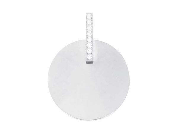Pendentif médaille ronde (20mm) à personnaliser bélière oxydes de zirconium blancs en acier inoxydable argenté