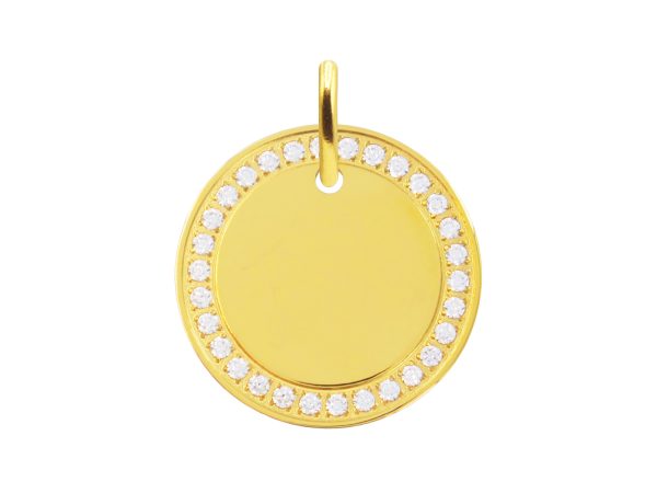 Pendentif médaille ronde (20mm) à personnaliser oxydes de zirconium en acier inoxydable doré