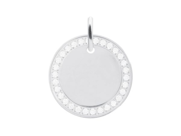 Pendentif médaille ronde (20mm) à personnaliser oxydes de zirconium en acier inoxydable argenté