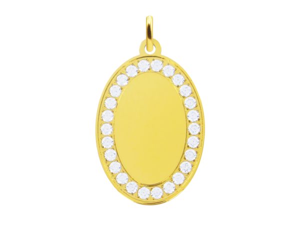 Pendentif ovale (23mm) à personnaliser oxydes de zirconium en acier inoxydable doré