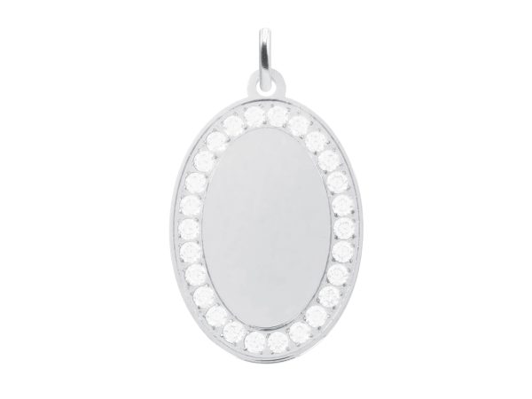 Pendentif ovale (23mm) à personnaliser oxydes de zirconium en acier inoxydable argenté