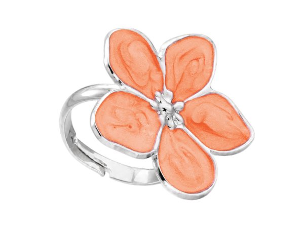 Bague ajustable fleur colorée en acier inoxydable argenté