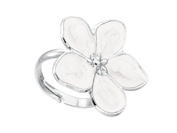 Bague ajustable fleur colorée en acier inoxydable argenté