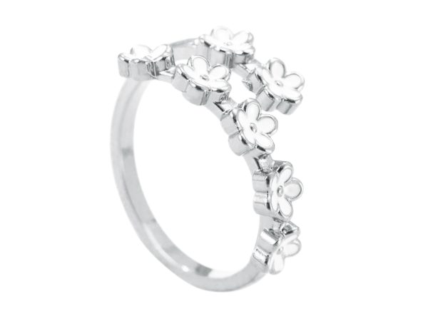 Bague ajustable fleurs de sakura colorées en acier inoxydable argenté