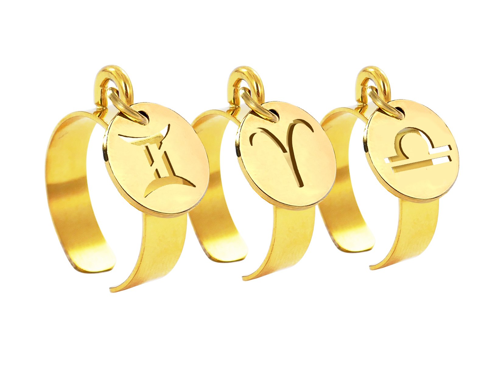 Bague ajustable signe astrologique en acier inoxydable doré | Taille ajustable : Du 52 au 56