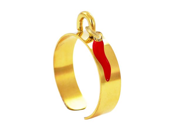 Bague ajustable corne d'abondance en acier inoxydable doré | Taille ajustable : Du 52 au 56