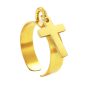 Bague ajustable croix à personnaliser en acier inoxydable doré | Taille ajustable : Du 52 au 56