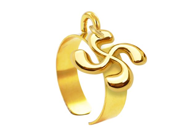 Bague ajustable croix basque en acier inoxydable doré | Taille ajustable : Du 52 au 56