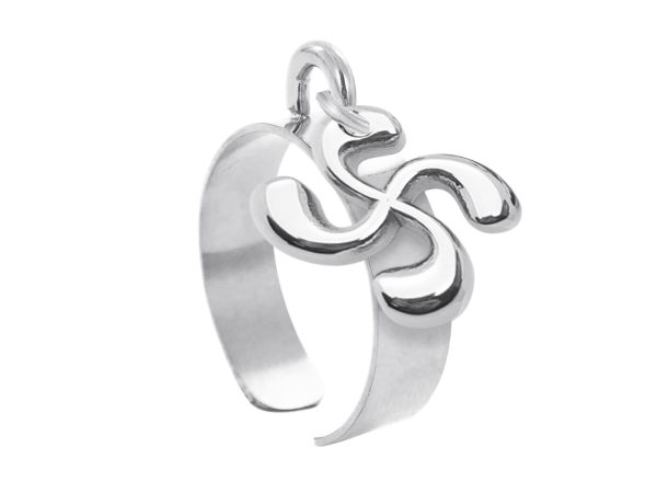 RINGAJCROSSBAS14-RH.jpg Bague ajustable croix basque en acier inoxydable argenté | Taille ajustable : Du 52 au 56
