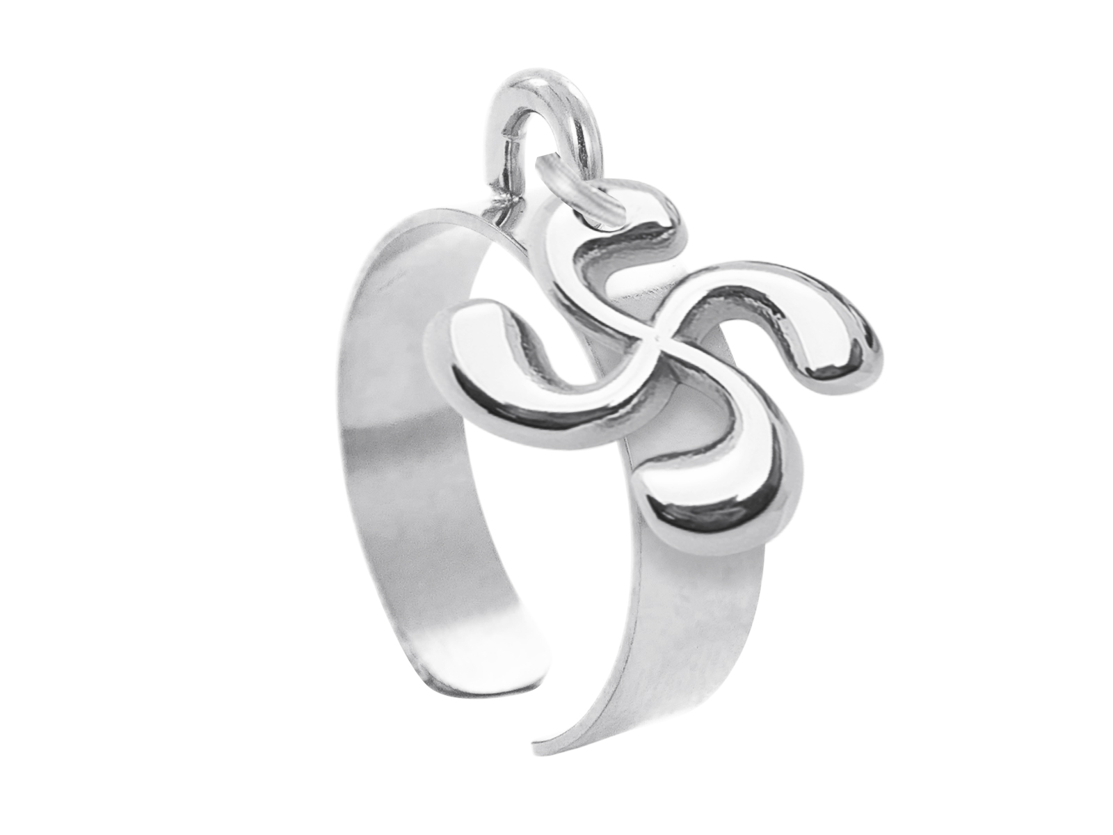 Bague ajustable croix basque en acier inoxydable argenté | Taille ajustable : Du 52 au 56