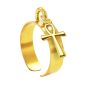 Bague ajustable croix égyptienne en acier inoxydable doré | Taille ajustable : Du 52 au 56