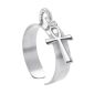 Bague ajustable croix égyptienne en acier inoxydable argenté | Taille ajustable : Du 52 au 56