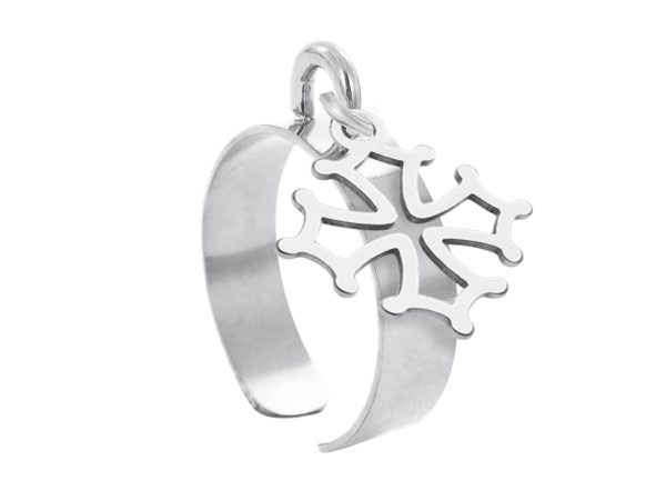RINGAJCROSSOC14-RH.jpg Bague ajustable croix occitane en acier inoxydable argenté | Taille ajustable : Du 52 au 56