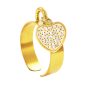 Bague ajustable cœur oxydes de zirconium blancs en acier inoxydable doré | Taille ajustable : Du 52 au 56