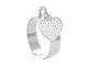 Bague ajustable cœur oxydes de zirconium blancs en acier inoxydable argenté | Taille ajustable : Du 52 au 56