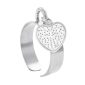 Bague ajustable cœur oxydes de zirconium blancs en acier inoxydable argenté | Taille ajustable : Du 52 au 56