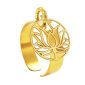 Bague ajustable fleur de lotus en acier inoxydable doré | Taille ajustable : Du 52 au 56
