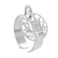 Bague ajustable fleur de lotus en acier inoxydable argenté | Taille ajustable : Du 52 au 56