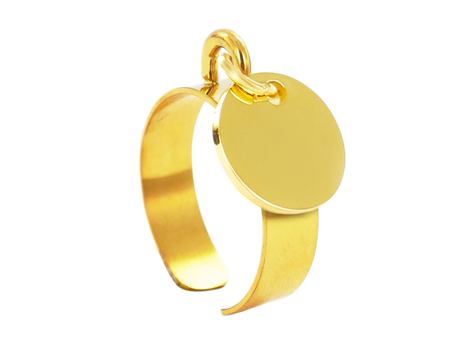 Bague ajustable médaille ronde (12mm) à personnaliser en acier inoxydable doré | Taille ajustable : Du 52 au 56