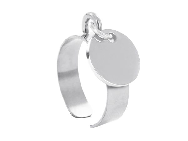 Bague ajustable médaille ronde (12mm) à personnaliser en acier inoxydable argenté | Taille ajustable : Du 52 au 56