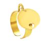 Bague ajustable médaille ronde cœur ajouré à personnaliser en acier inoxydable doré | Taille ajustable : Du 52 au 56