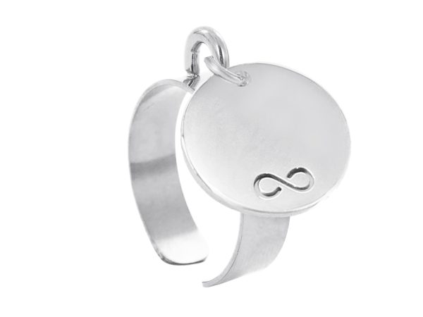 RINGAJMINFI14-RH.jpg Bague ajustable médaille ronde infini ajouré à personnaliser en acier inoxydable argenté | Taille ajustable : Du 52 au 56