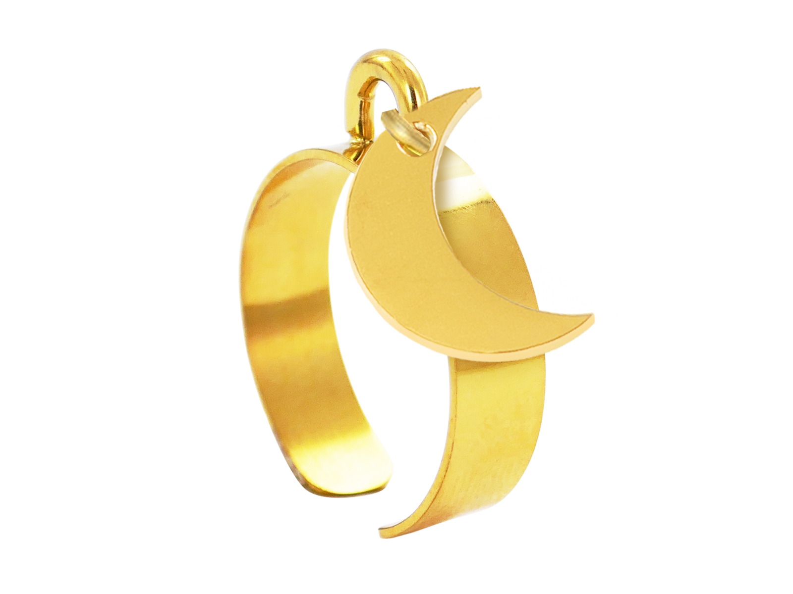 Bague ajustable lune en acier inoxydable doré | Taille ajustable : Du 52 au 56