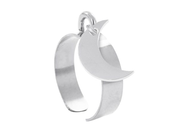 Bague ajustable lune en acier inoxydable argenté | Taille ajustable : Du 52 au 56