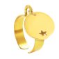 Bague ajustable médaille ronde étoile ajourée à personnaliser en acier inoxydable doré | Taille ajustable : Du 52 au 56