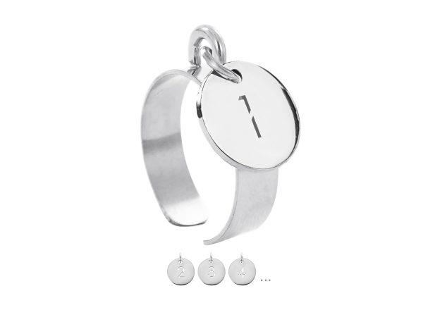 Bague ajustable numéro découpé en acier inoxydable argenté | Taille ajustable : Du 52 au 56