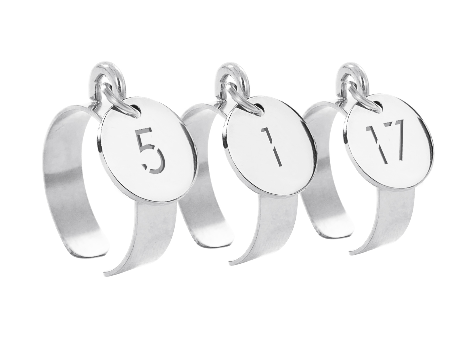 Bague ajustable numéro découpé en acier inoxydable argenté | Taille ajustable : Du 52 au 56