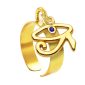 Bague ajustable œil d'Horus oxyde de zirconium bleu en acier inoxydable doré | Taille ajustable : Du 52 au 56