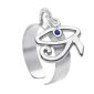 Bague ajustable œil d'Horus oxyde de zirconium bleu en acier inoxydable argenté | Taille ajustable : Du 52 au 56