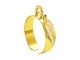Bague ajustable plume en acier inoxydable doré | Taille ajustable : Du 52 au 56