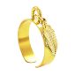 Bague ajustable plume en acier inoxydable doré | Taille ajustable : Du 52 au 56
