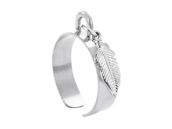 Bague ajustable plume en acier inoxydable argenté | Taille ajustable : Du 52 au 56