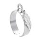 Bague ajustable plume en acier inoxydable argenté | Taille ajustable : Du 52 au 56