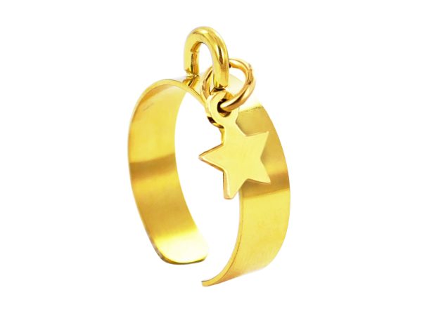 Bague ajustable petite étoile en acier inoxydable doré | Taille ajustable : Du 52 au 56