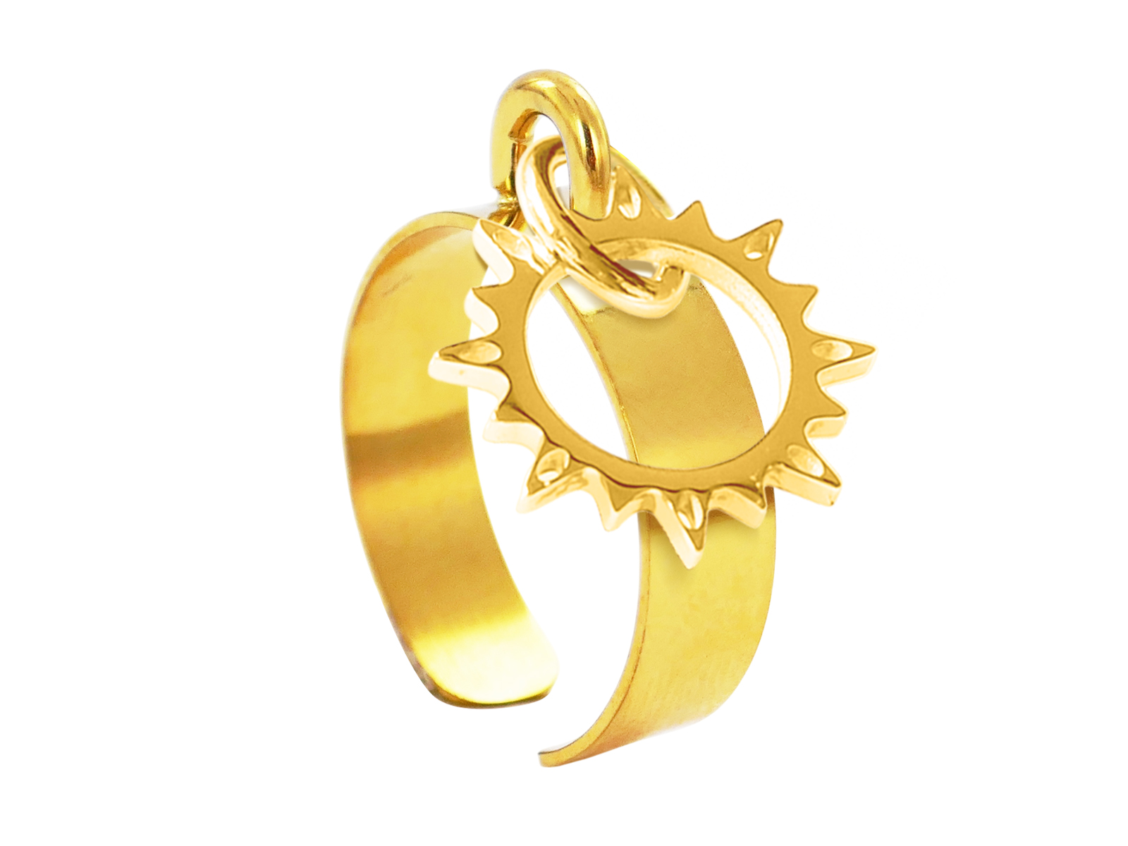 Bague ajustable soleil en acier inoxydable doré | Taille ajustable : Du 52 au 56