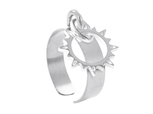 Bague ajustable soleil en acier inoxydable argenté | Taille ajustable : Du 52 au 56