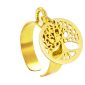 Bague ajustable arbre de vie en acier inoxydable doré | Taille ajustable : Du 52 au 56
