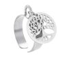 Bague ajustable arbre de vie en acier inoxydable argenté | Taille ajustable : Du 52 au 56