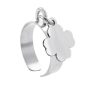 Bague ajustable trèfle à personnaliser en acier inoxydable argenté | Taille ajustable : Du 52 au 56