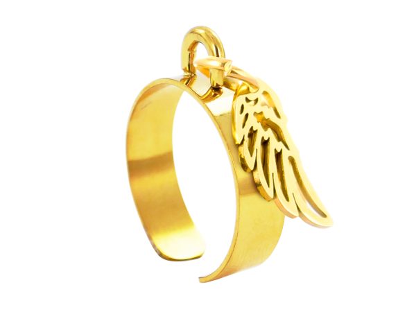 RINGAJWING-GOLD.jpg Bague ajustable aile d'ange en acier inoxydable doré | Taille ajustable : Du 52 au 56