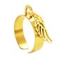 Bague ajustable aile d'ange en acier inoxydable doré | Taille ajustable : Du 52 au 56